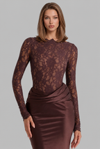 Lace Satin Maxi Dress with Draped Waist