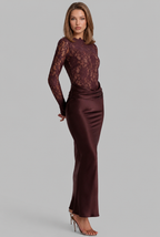 Lace Satin Maxi Dress with Draped Waist