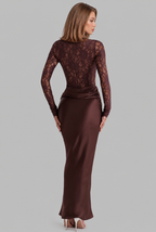 Lace Satin Maxi Dress with Draped Waist