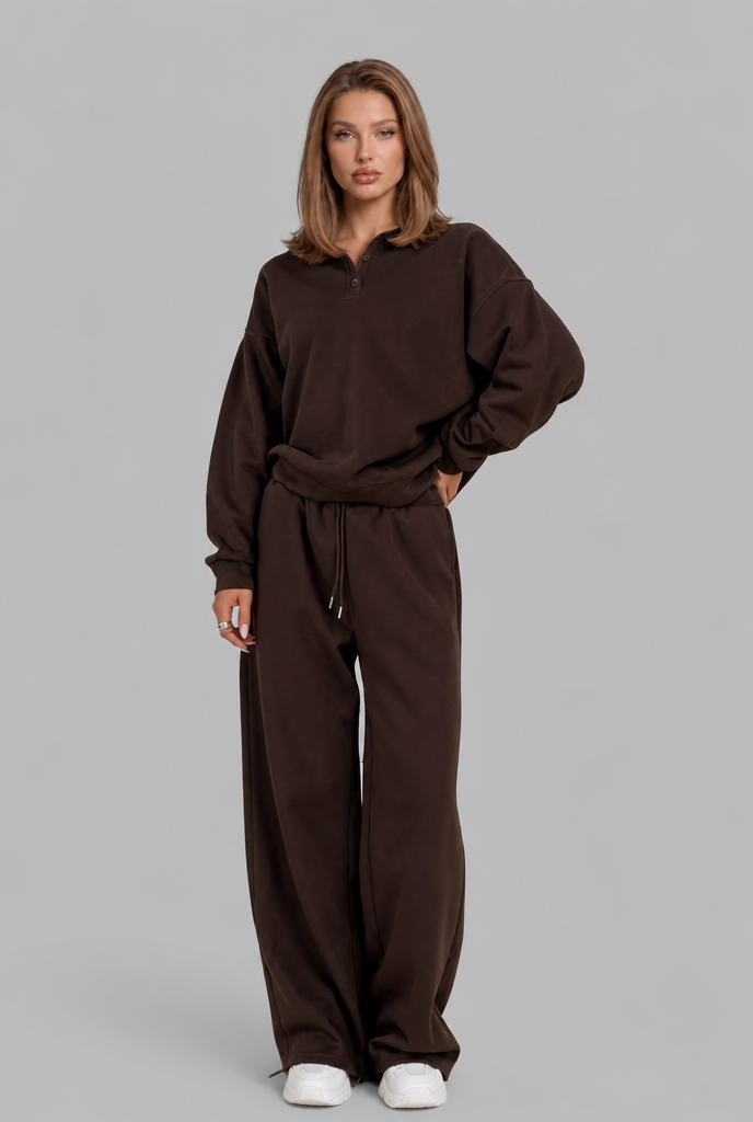 Oversized Henley & Wide Leg Jogger Lounge Set