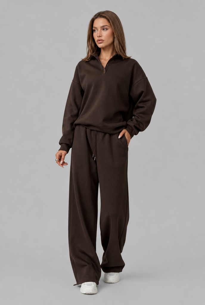 Oversized Henley & Wide Leg Jogger Lounge Set