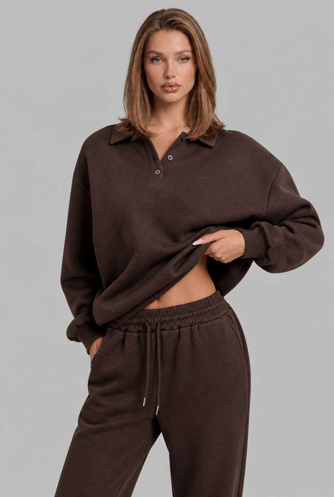 Oversized Henley & Wide Leg Jogger Lounge Set
