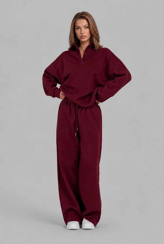 Oversized Henley & Wide Leg Jogger Lounge Set
