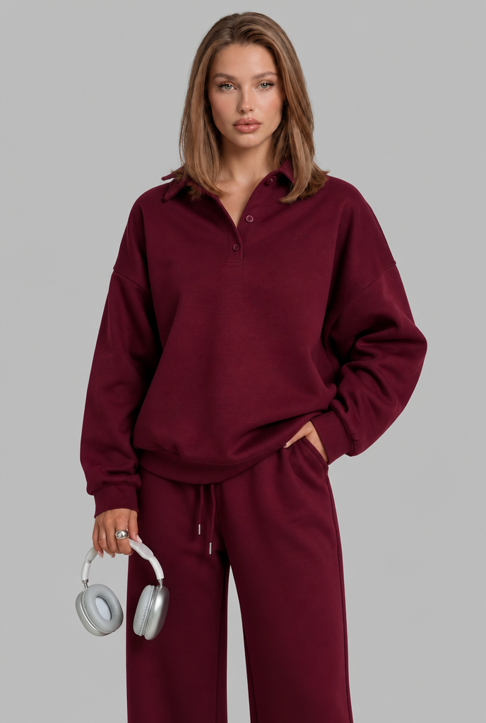 Oversized Henley & Wide Leg Jogger Lounge Set