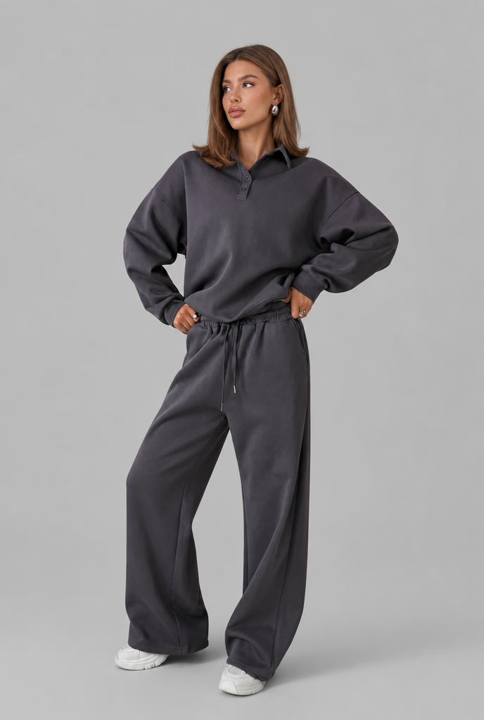 Oversized Henley & Wide Leg Jogger Lounge Set