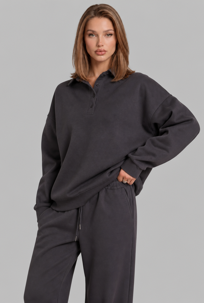 Oversized Henley & Wide Leg Jogger Lounge Set
