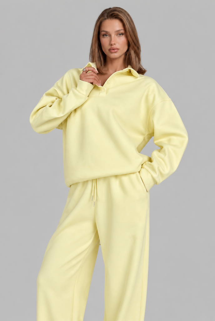 Oversized Henley & Wide Leg Jogger Lounge Set