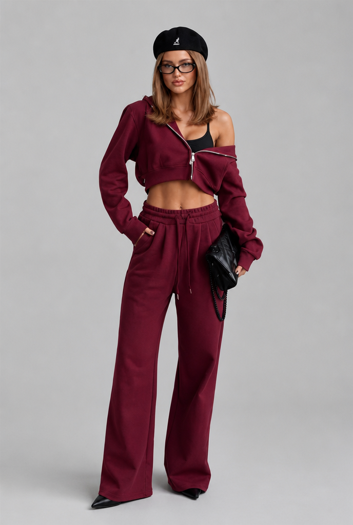 Cropped Hoodie & Wide Leg Jogger Lounge Set