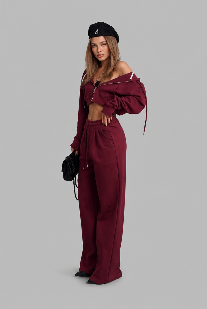 Cropped Hoodie & Wide Leg Jogger Lounge Set