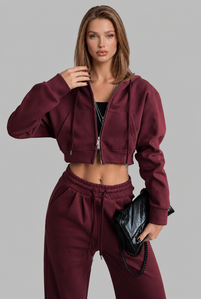 Cropped Hoodie & Wide Leg Jogger Lounge Set