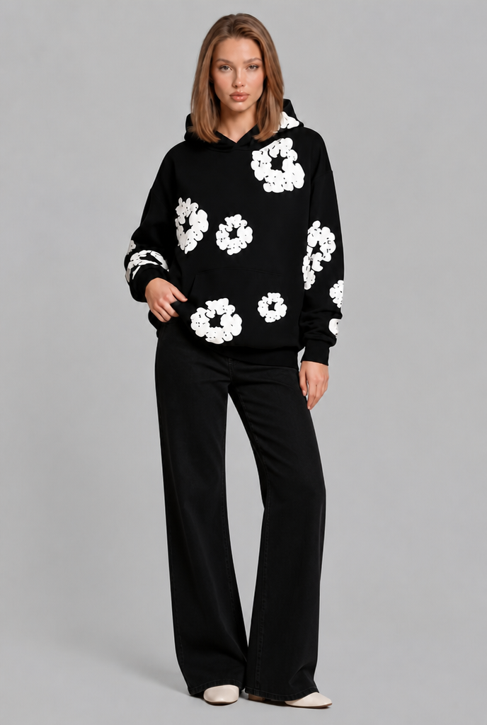 Oversized Floral Print Pullover Hoodie