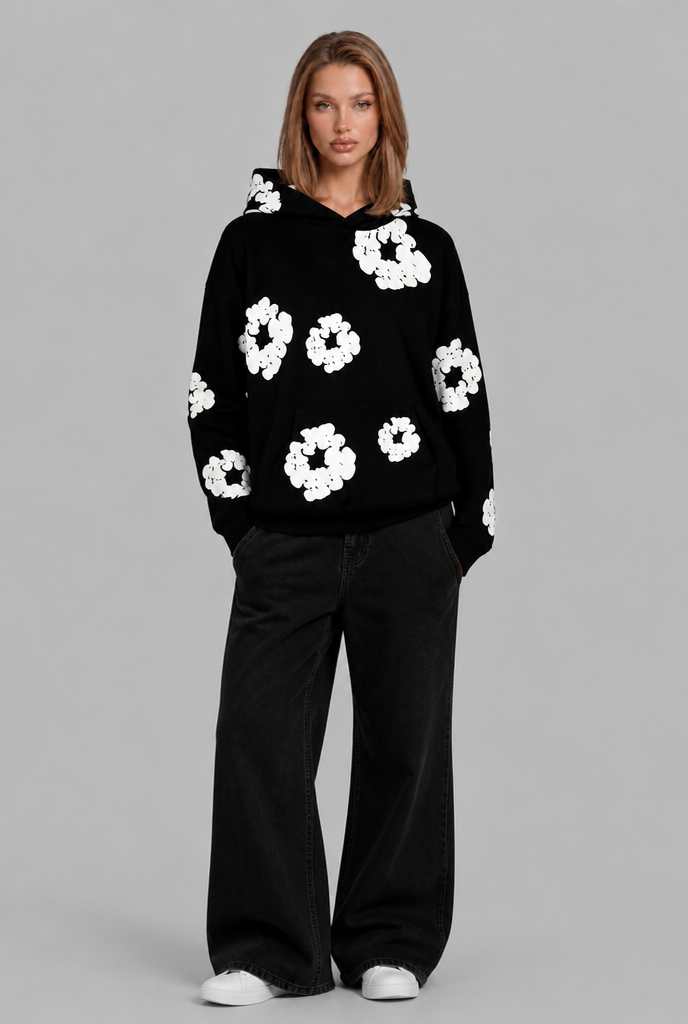 Oversized Floral Print Pullover Hoodie