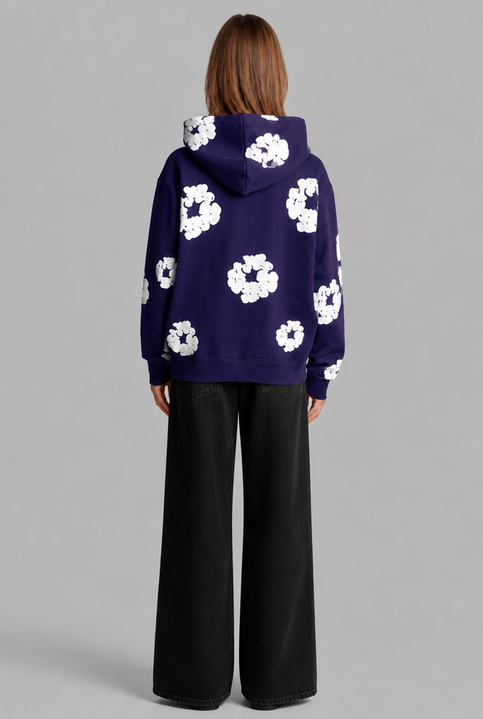 Oversized Floral Print Pullover Hoodie