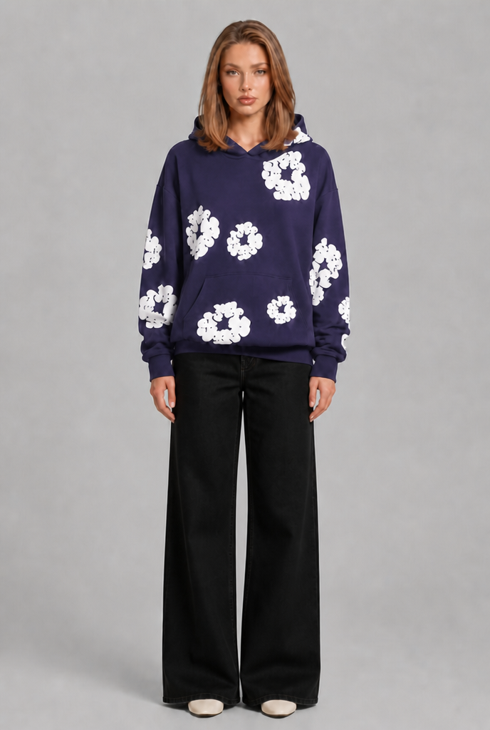Oversized Floral Print Pullover Hoodie