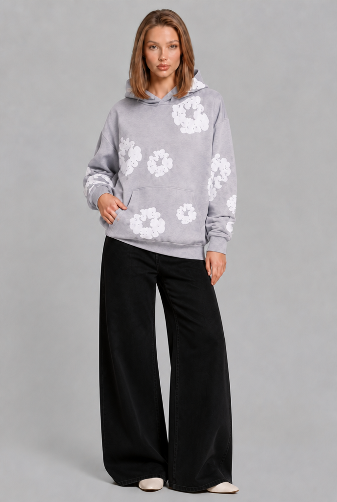 Oversized Floral Print Pullover Hoodie