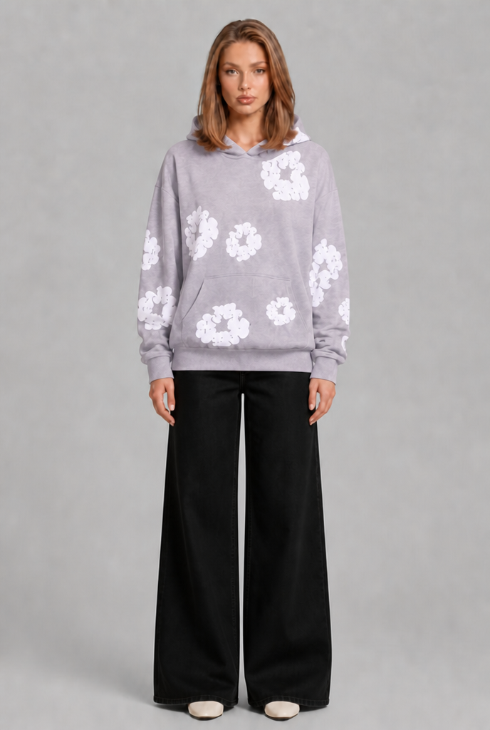 Oversized Floral Print Pullover Hoodie