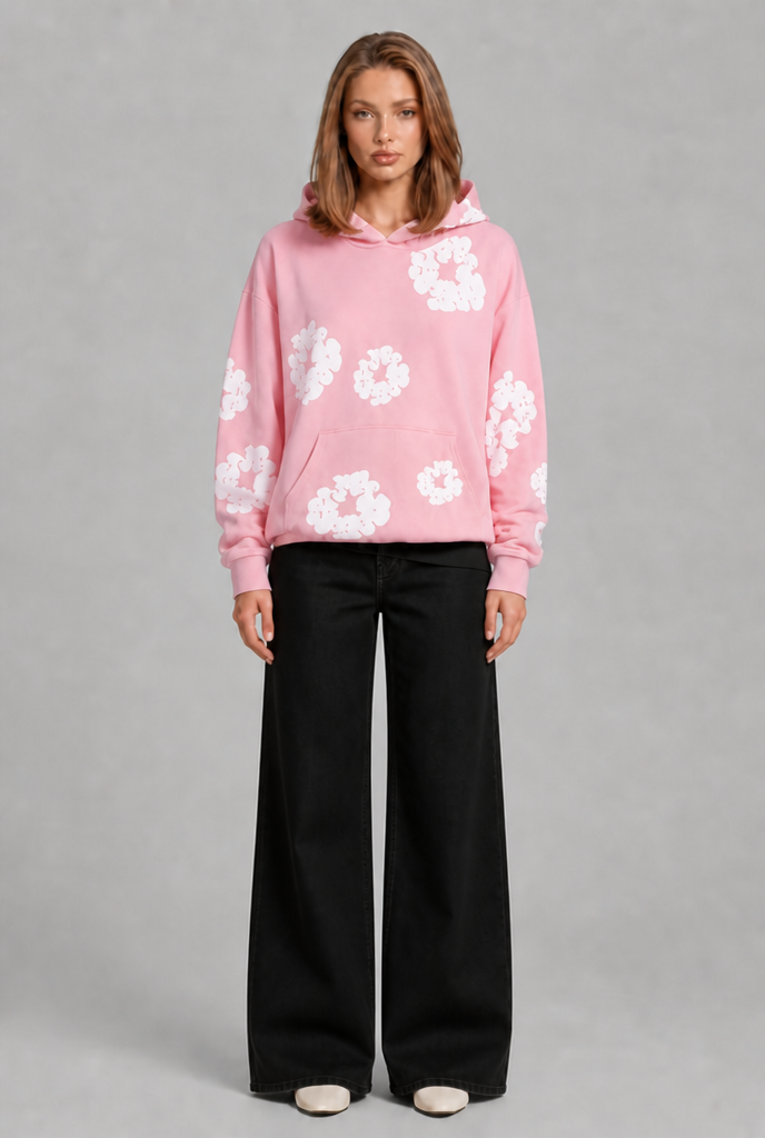 Oversized Floral Print Pullover Hoodie