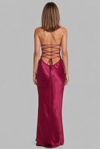 Sequin Satin Dress with Lace-Up Back