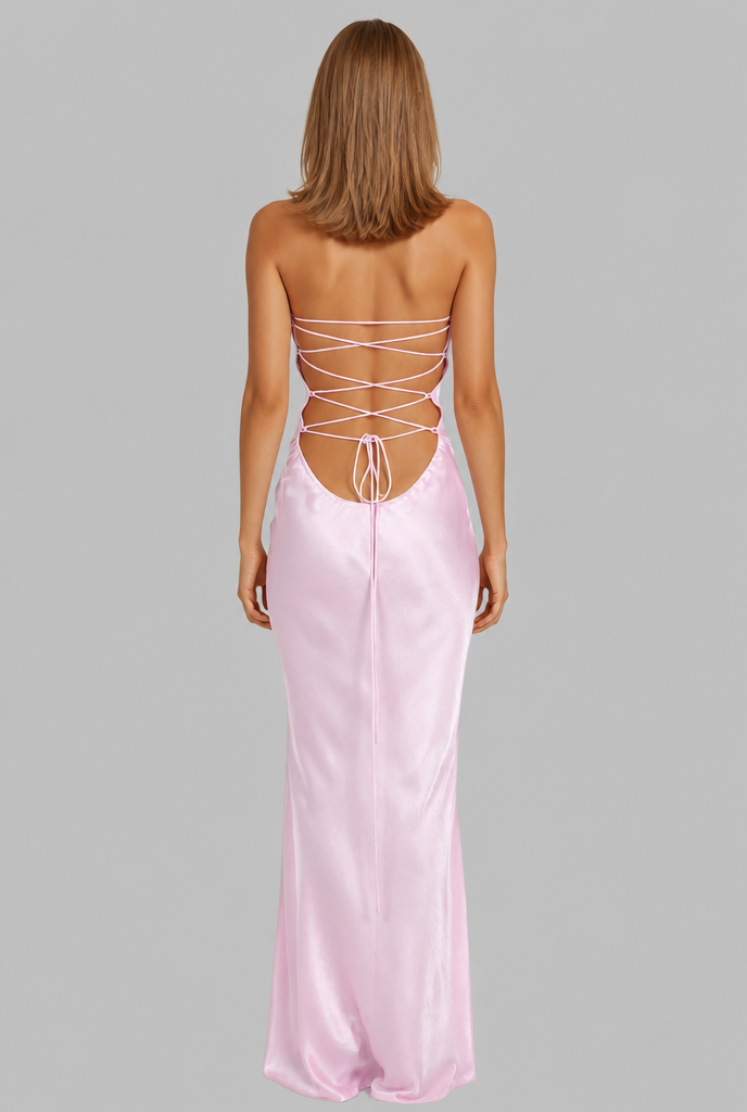 Sequin Satin Dress with Lace-Up Back