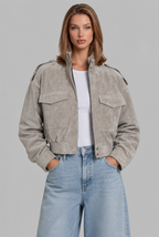 Cropped Suede Bomber Jacket