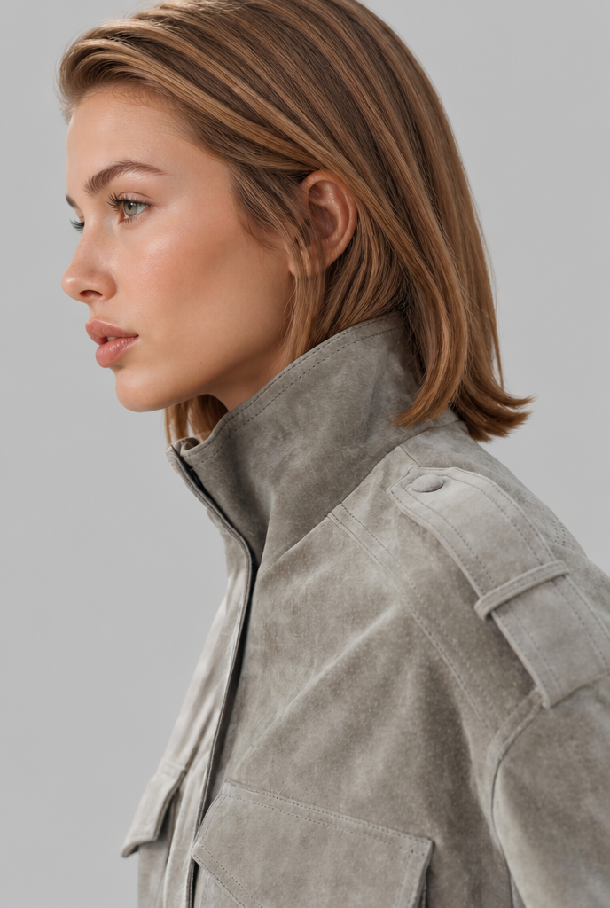 Cropped Suede Bomber Jacket