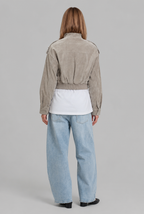 Cropped Suede Bomber Jacket
