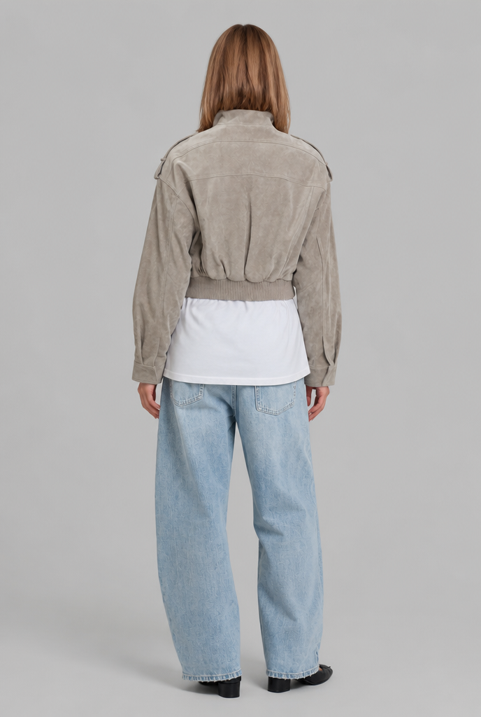 Cropped Suede Bomber Jacket