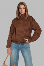 Oversized Suede Bomber Jacket with Buckle Belt