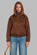 Oversized Suede Bomber Jacket with Buckle Belt