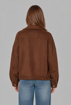 Oversized Suede Bomber Jacket with Buckle Belt