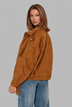 Oversized Suede Bomber Jacket with Buckle Belt