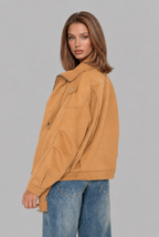 Oversized Suede Bomber Jacket with Buckle Belt