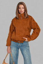 Oversized Suede Bomber Jacket with Buckle Belt
