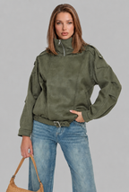 Oversized Suede Bomber Jacket with Buckle Belt