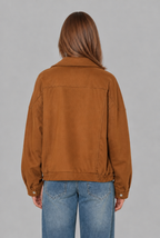 Oversized Suede Bomber Jacket with Buckle Belt