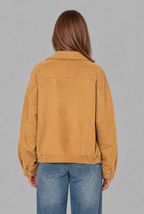Oversized Suede Bomber Jacket with Buckle Belt