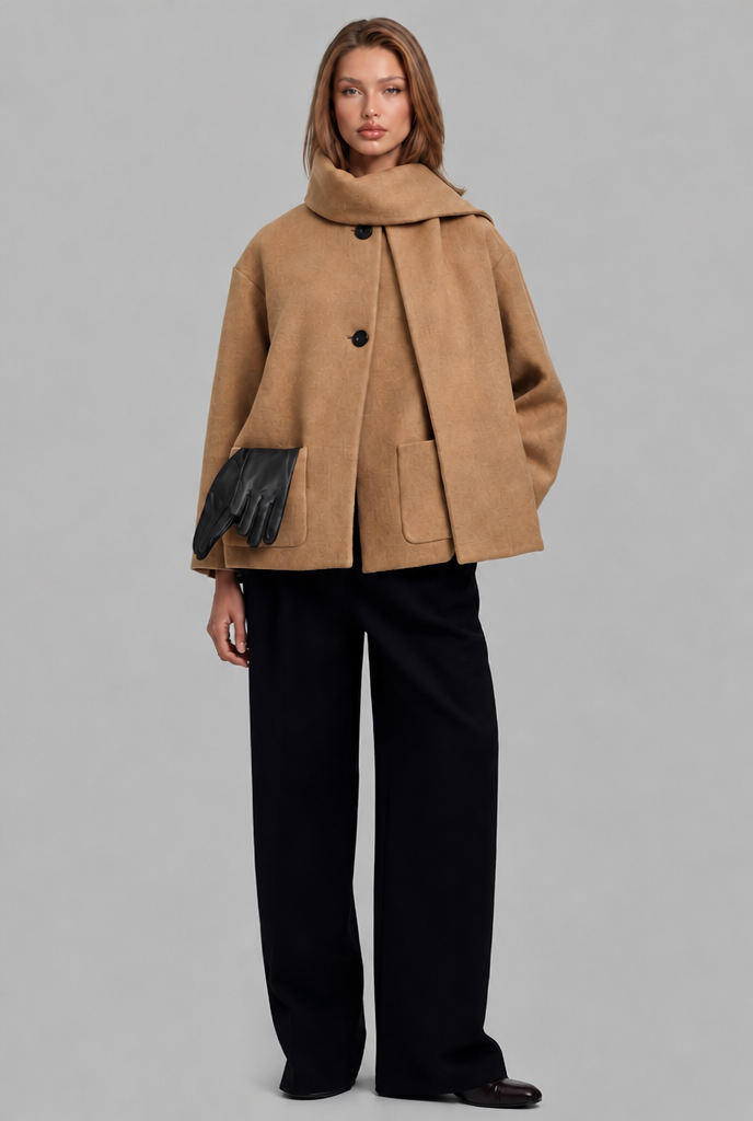 Oversized Wool Jacket with Draped Scarf Collar