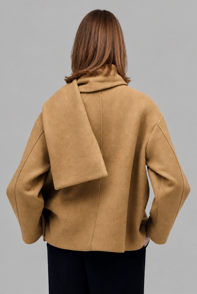 Oversized Wool Jacket with Draped Scarf Collar