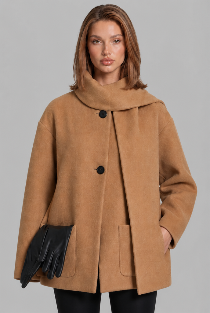Oversized Wool Jacket with Draped Scarf Collar