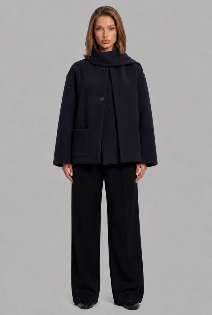Oversized Wool Jacket with Draped Scarf Collar