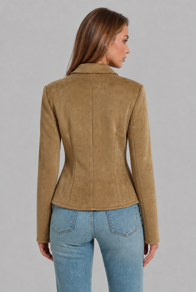 Fitted Suede Jacket with Zip Front