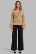 Suede Jacket with Faux Fur Collar and Cuffs