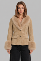Suede Jacket with Faux Fur Collar and Cuffs