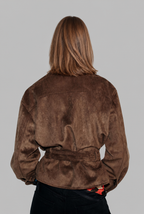 Belted Suede Jacket with High Stand Collar