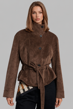 Belted Suede Jacket with High Stand Collar