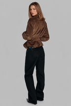 Belted Suede Jacket with High Stand Collar
