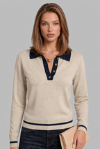 Contrast Collar Polo Jumper with Striped Trim