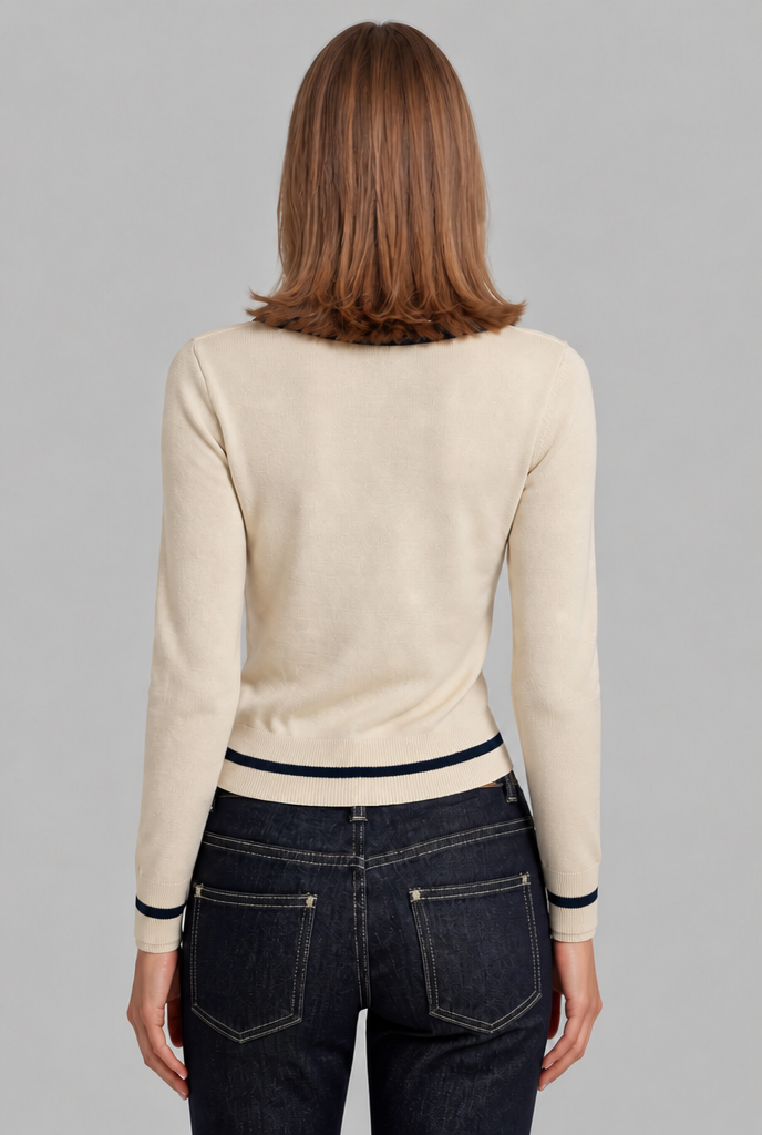 Contrast Collar Polo Jumper with Striped Trim