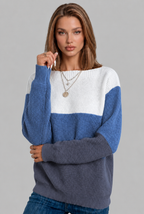 Colour Block Jumper with Wide Boat Neckline