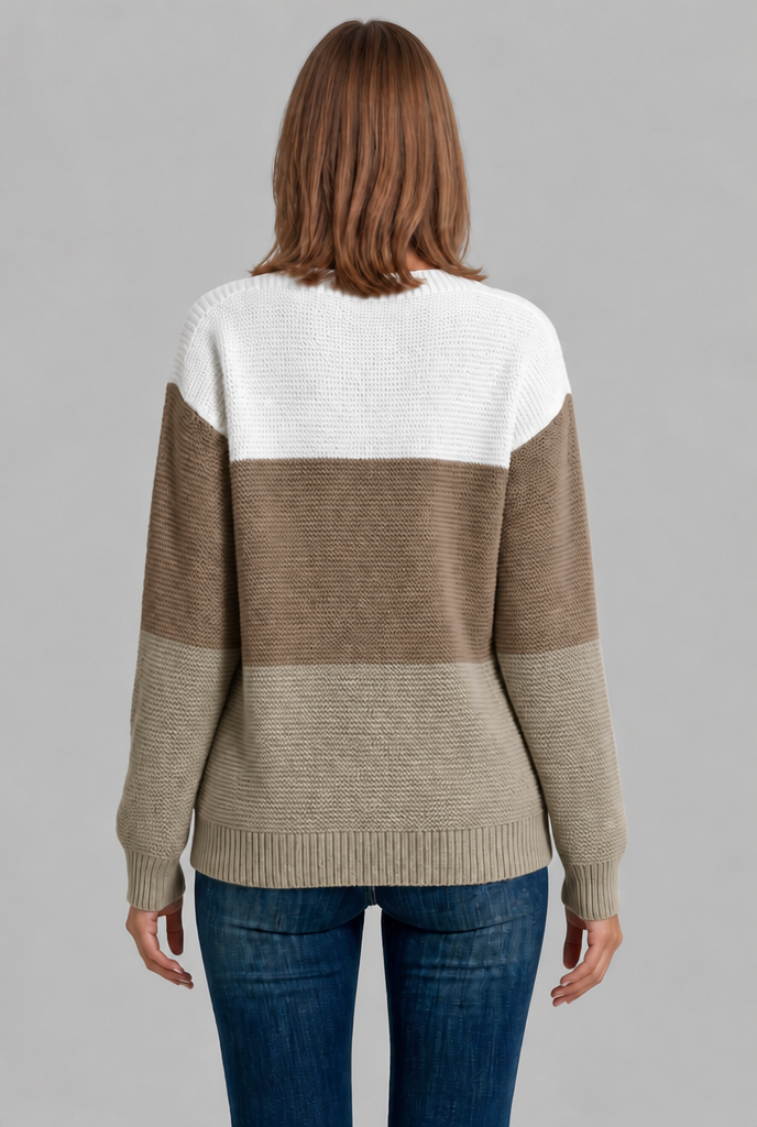 Colour Block Jumper with Wide Boat Neckline